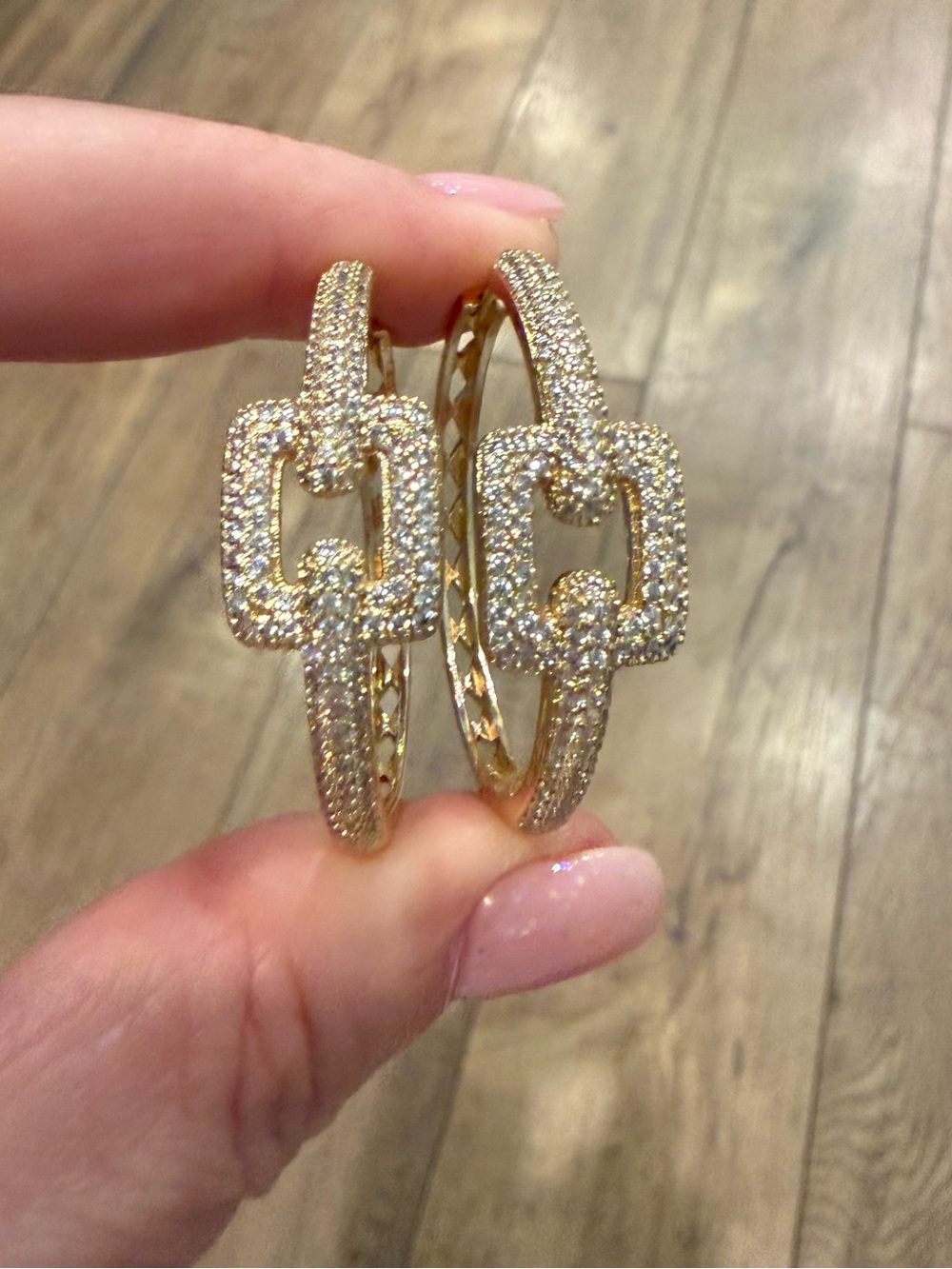 Gold Pavรฉ Link Hoop Earrings with Crystal Accents